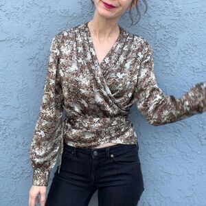 80s Silk Wrap Top Snake Print Small Diana Gilman Vintage Blouse Mob Wife